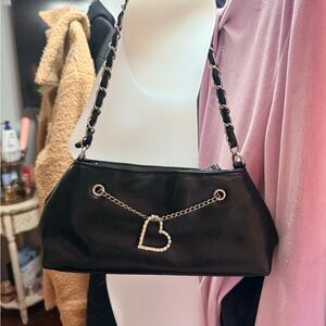 Black Chain Shoulder Bag with Heart Detail
